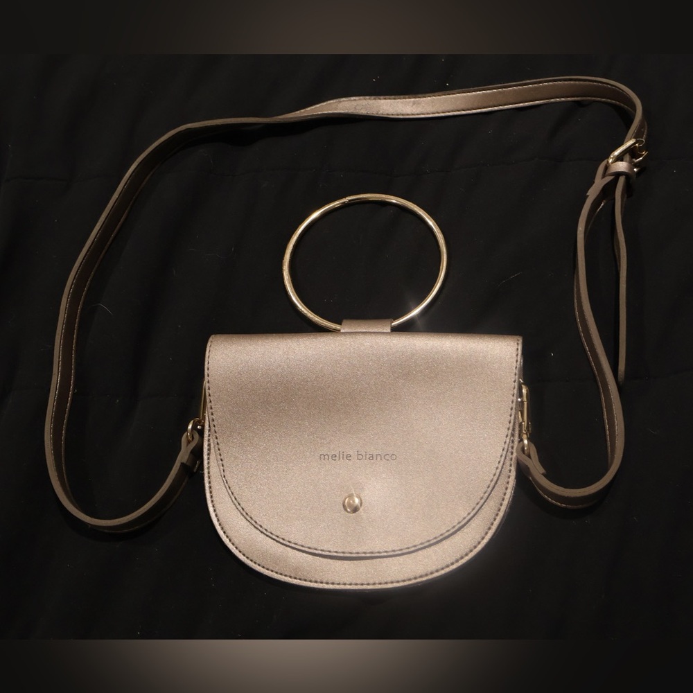 Melie Bianco Taupe Crossbody Bag with Gold Handle